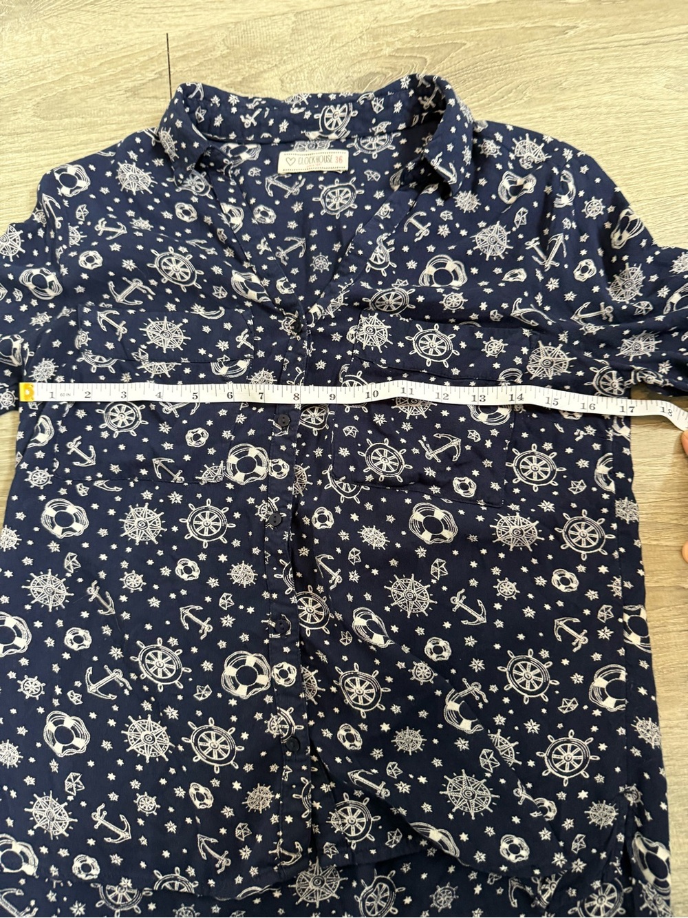 Nautical Print Coastal Button-Front Blouse boating beachy - Picture 4 of 6